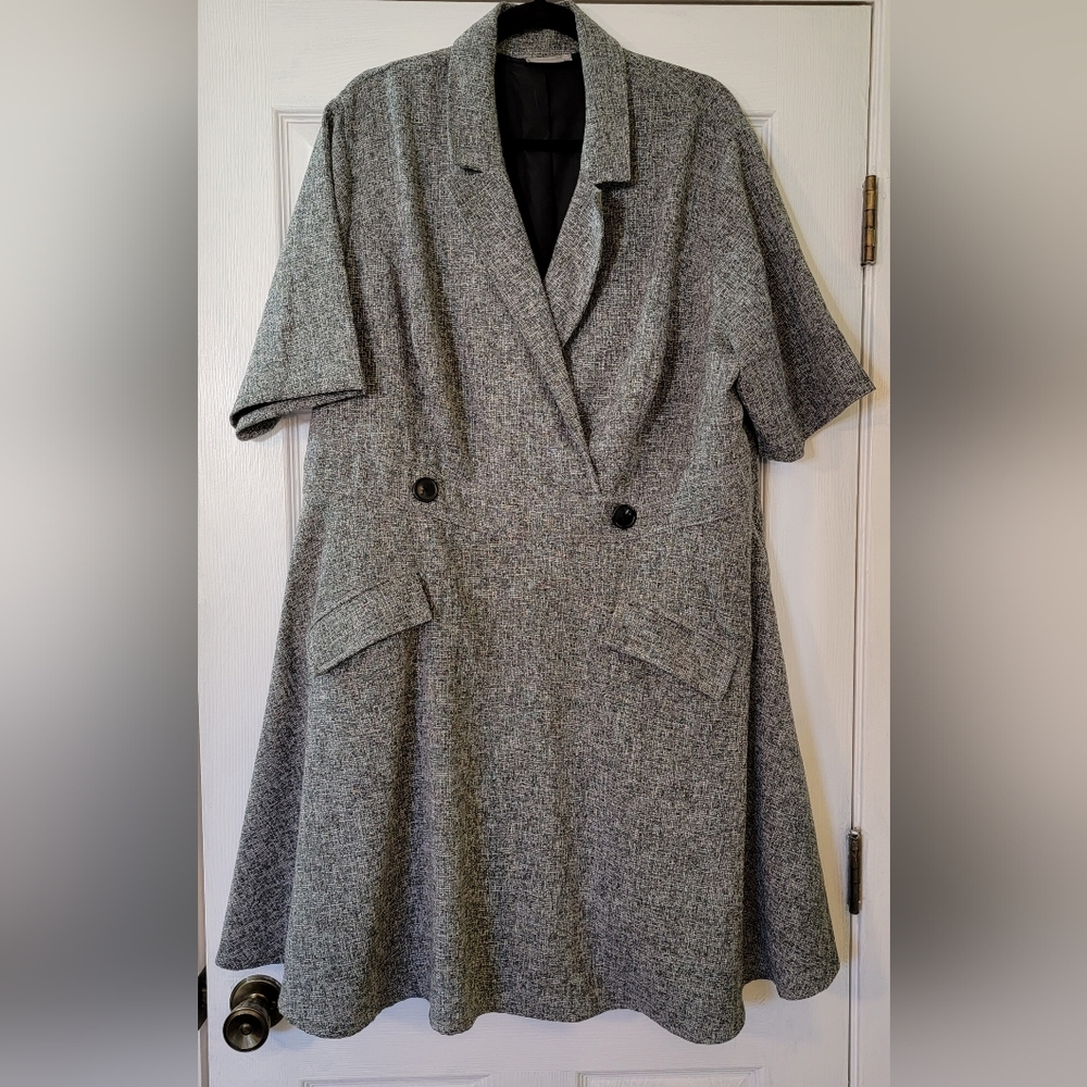 ESHAKTI double breasted gray tweed dress 24W/3X POCKETS